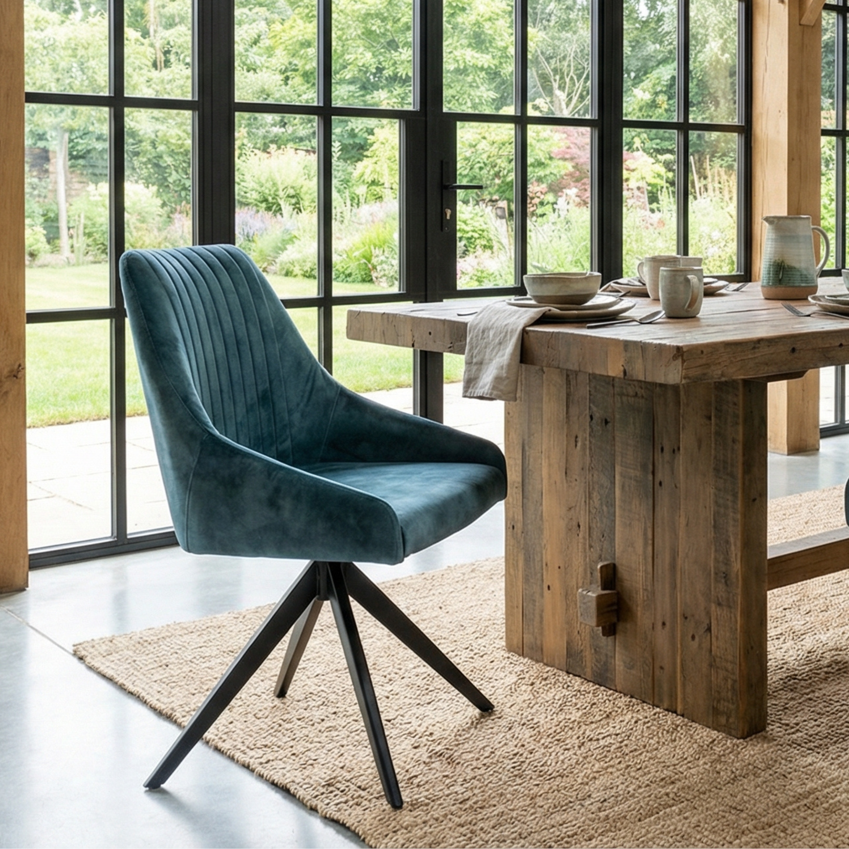 Aiden Teal Velvet Swivel Dining Chair Set Of 2