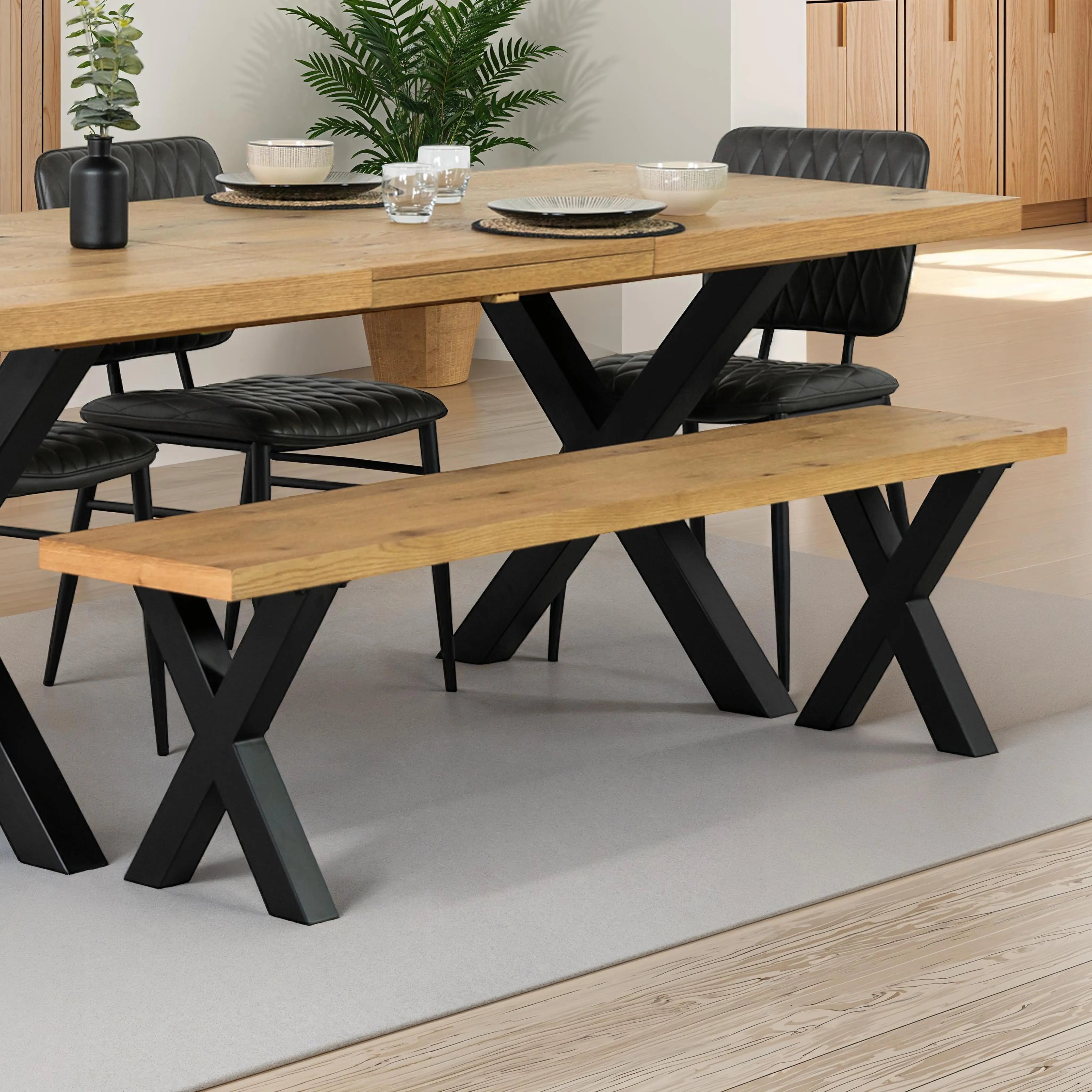 Montana Oak Cross Leg Dining Bench