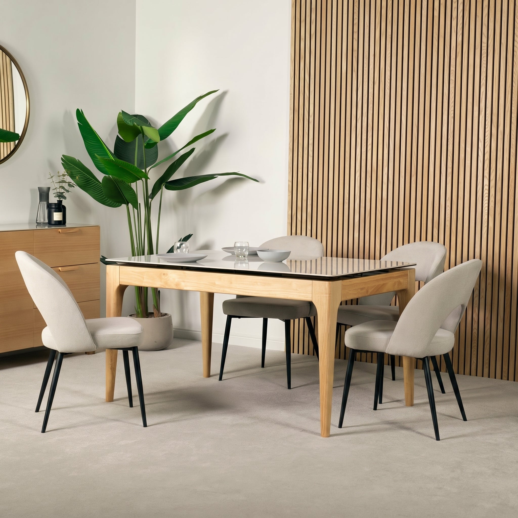 Malmo Extendable Dining Table & Morken Black Metal Legs Dining Chairs