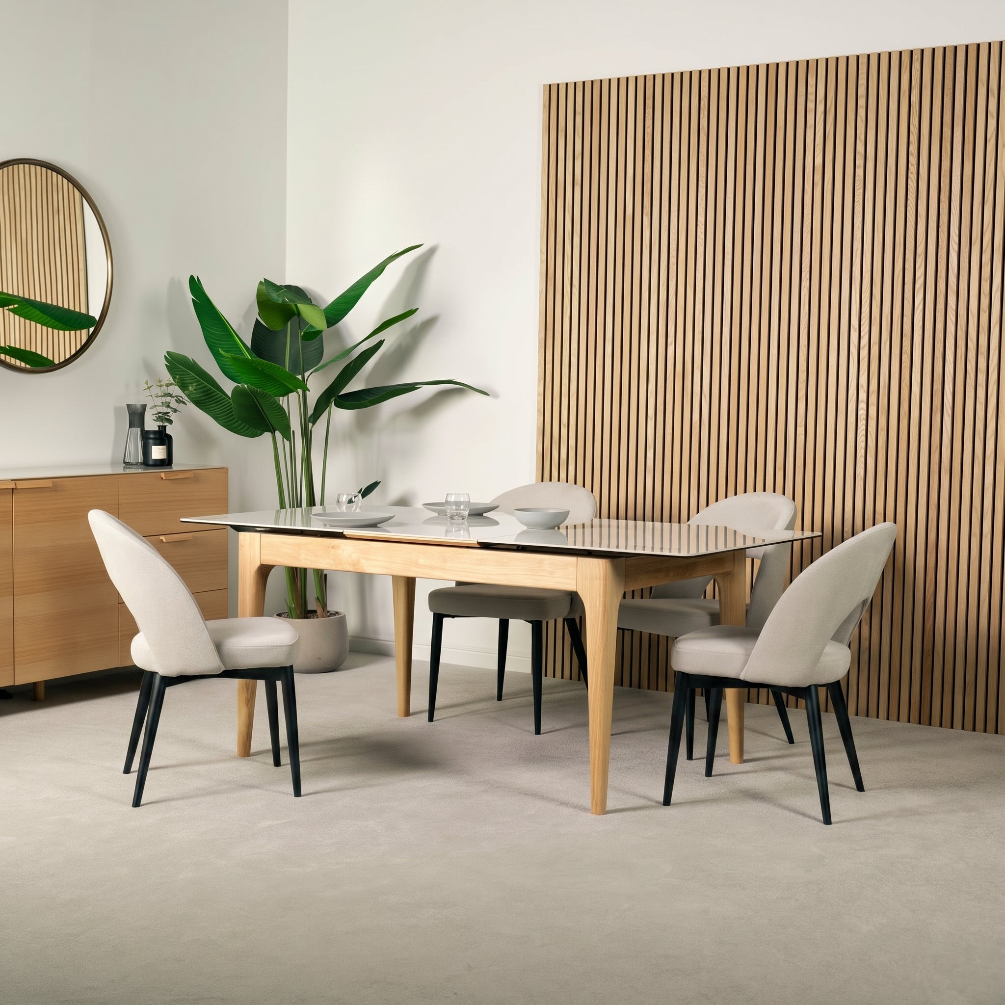 Malmo Extendable Dining Table & Morken Black Metal Legs Dining Chairs