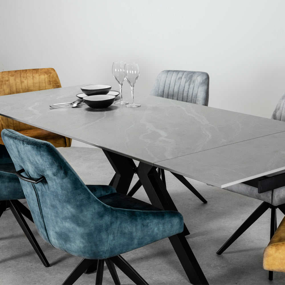 Olympia Light Grey Matt Ceramic Extendable Dining Table (160cm-240cm) & 6 Aiden Dining Chairs