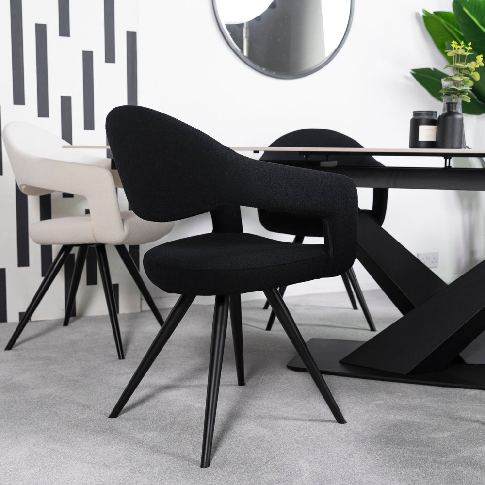 Denver Ceramic Extendable Dining Table (180cm-260cm) & Emma Bouclé Dining Chairs