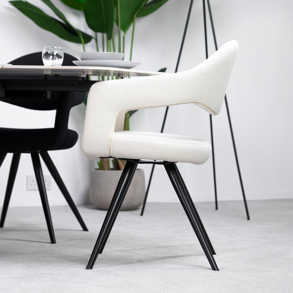 Denver Ceramic Extendable Dining Table (180cm-260cm) & Emma Bouclé Dining Chairs