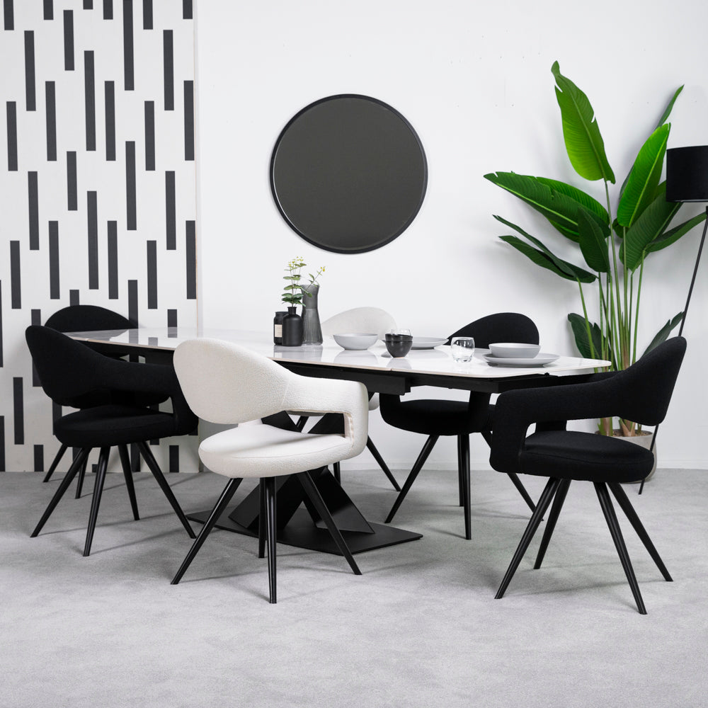 Denver Ceramic Extendable Dining Table (180cm-260cm) & Emma Bouclé Dining Chairs