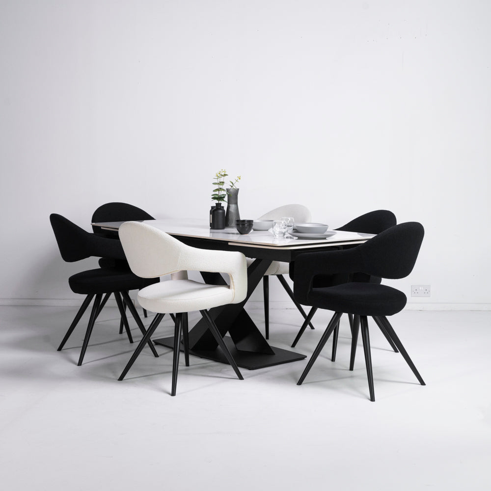 Denver Ceramic Extendable Dining Table (180cm-260cm) & Emma Bouclé Dining Chairs