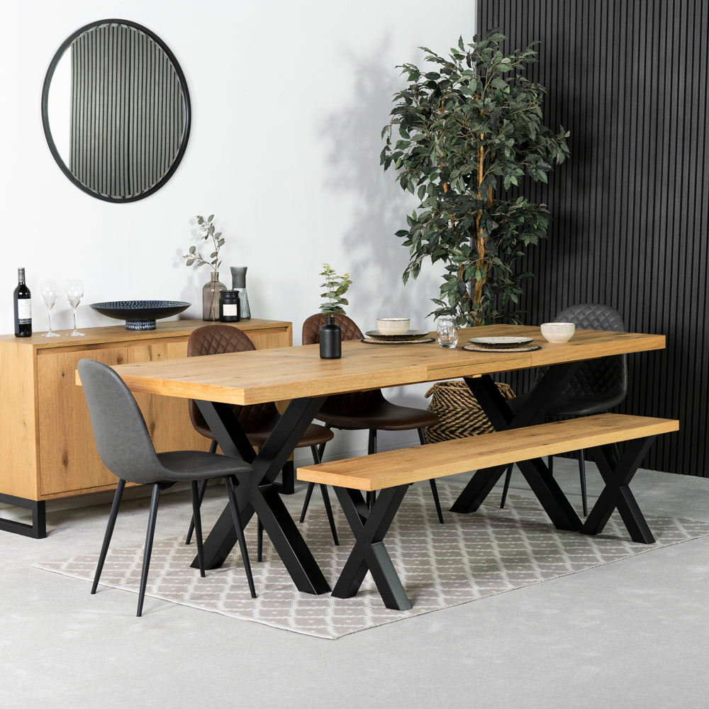 Montana Oak Cross Leg Extending Dining Table & Dallas Brown Dining Chairs