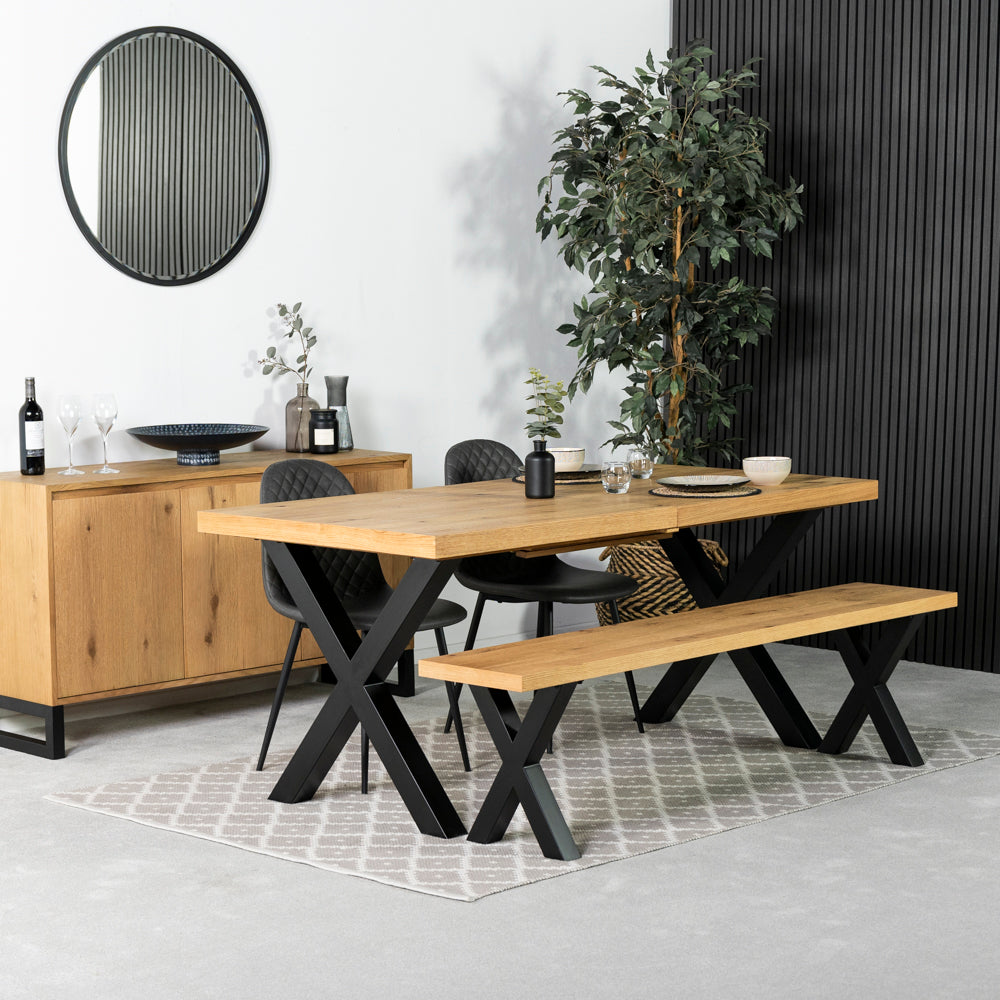 Montana Oak Cross Leg Extending Dining Table & Dallas Grey Dining Chairs