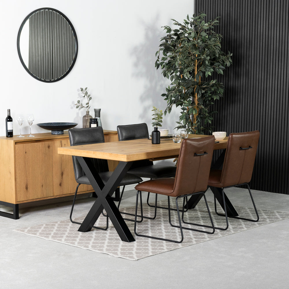 Montana Oak Cross Leg Extending Dining Table & Grainger Brown Dining Chairs