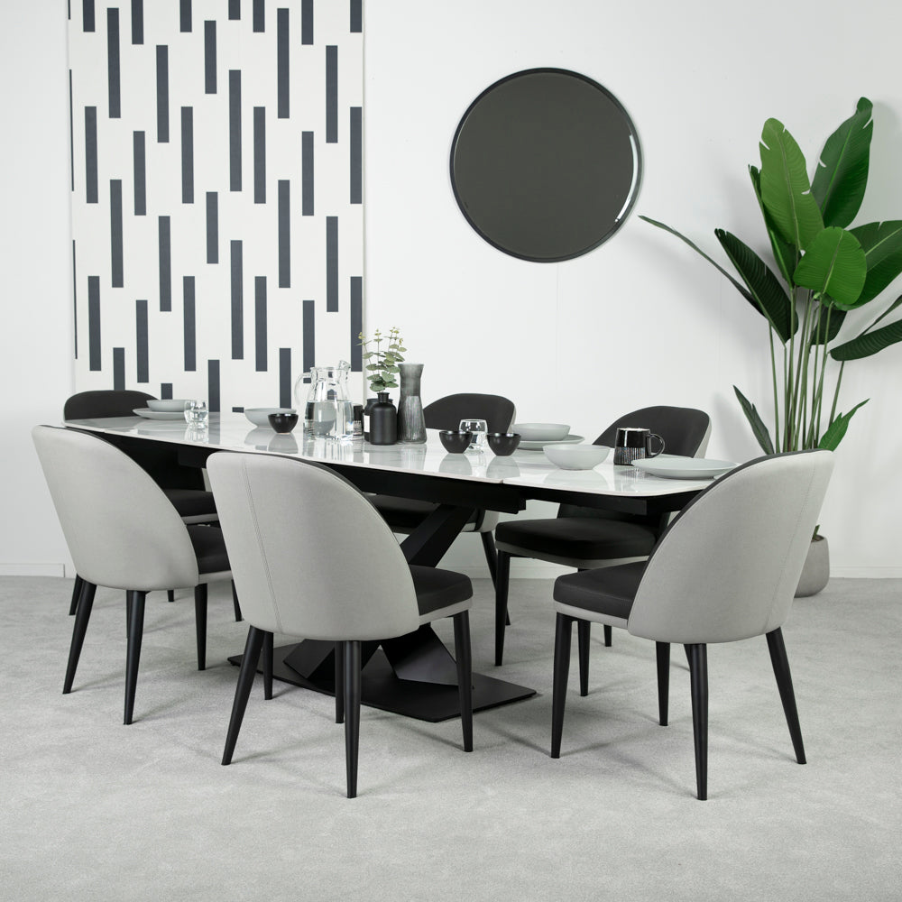 Denver Ceramic Extendable Dining Table (180cm-260cm) & Lindsay Dining Chair