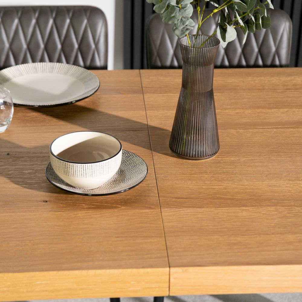 Montana Oak Extending Dining Table & Grainger Grey Dining Chairs