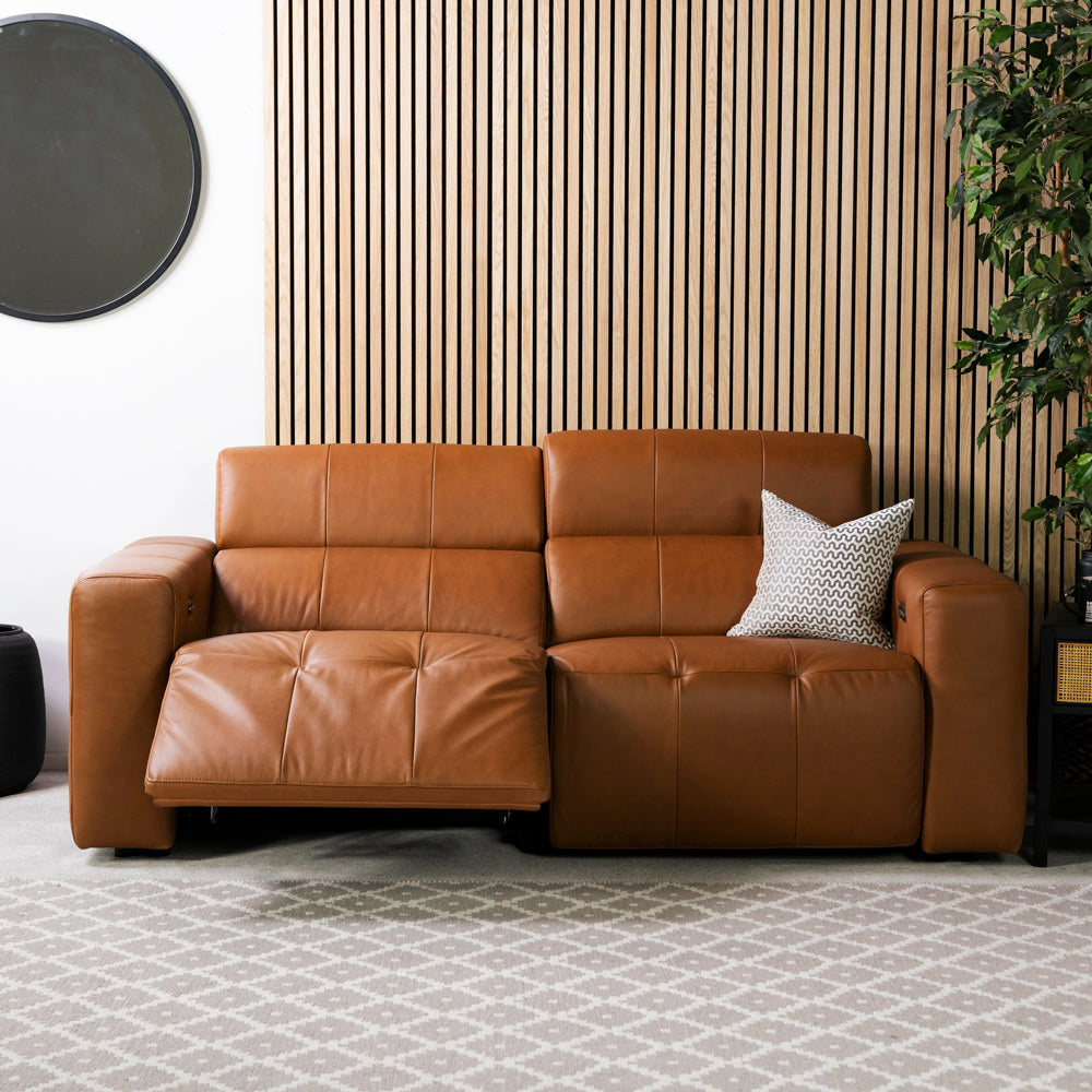 Tan Leather Recliner Sofa Seater Couch Leather Palermo Seater
