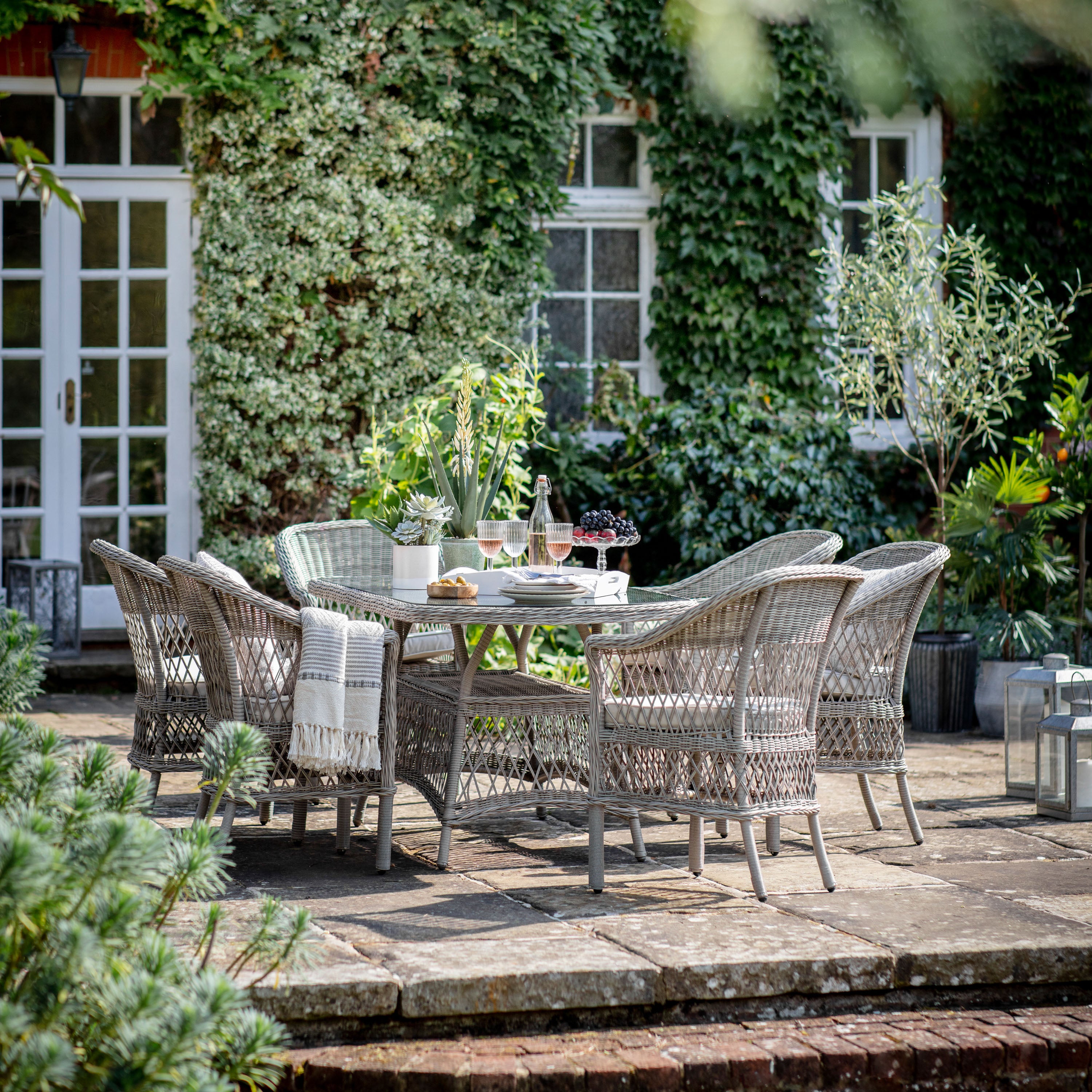 Aubrey Outdoor 6 Seater Oval Dining Set Stone