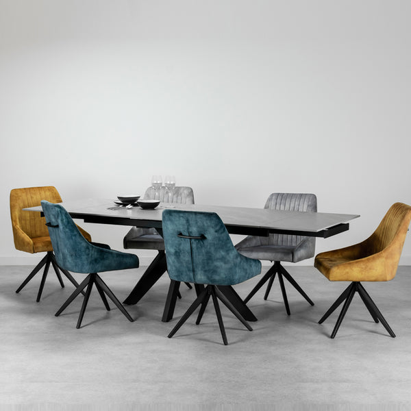 Olympia Light Grey Matt Ceramic Extendable Dining Table (160cm-240cm) & 6 Aiden Dining Chairs