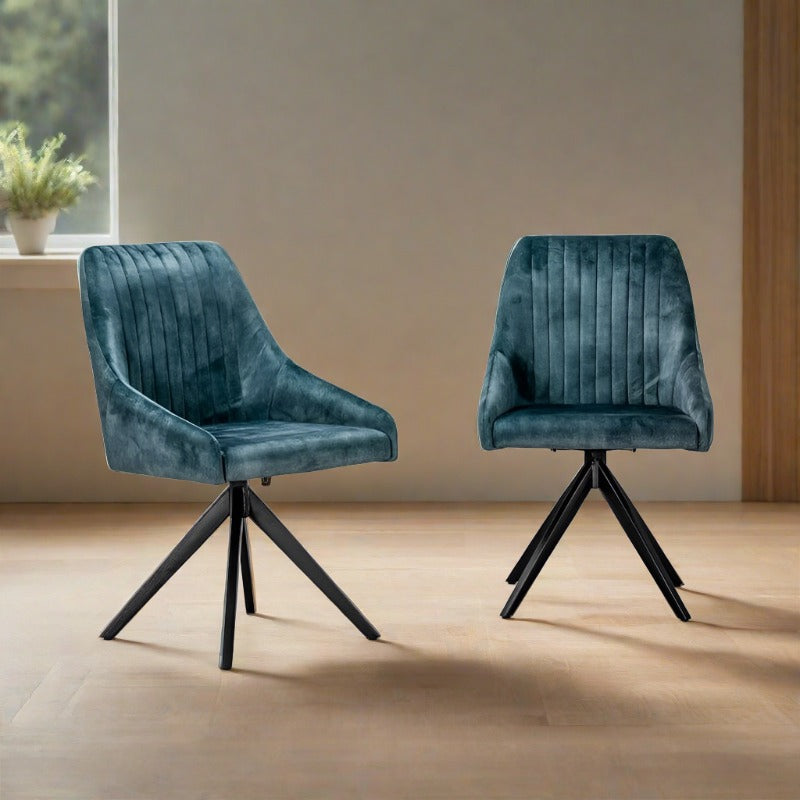 Aiden Teal Velvet Swivel Dining Chair Set Of 2