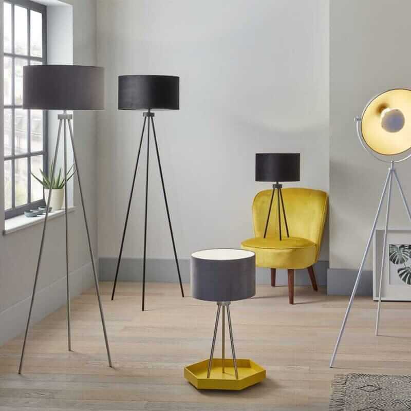 Brushed Silver Tripod Floor Lamp Floor Lamp Black & Copper