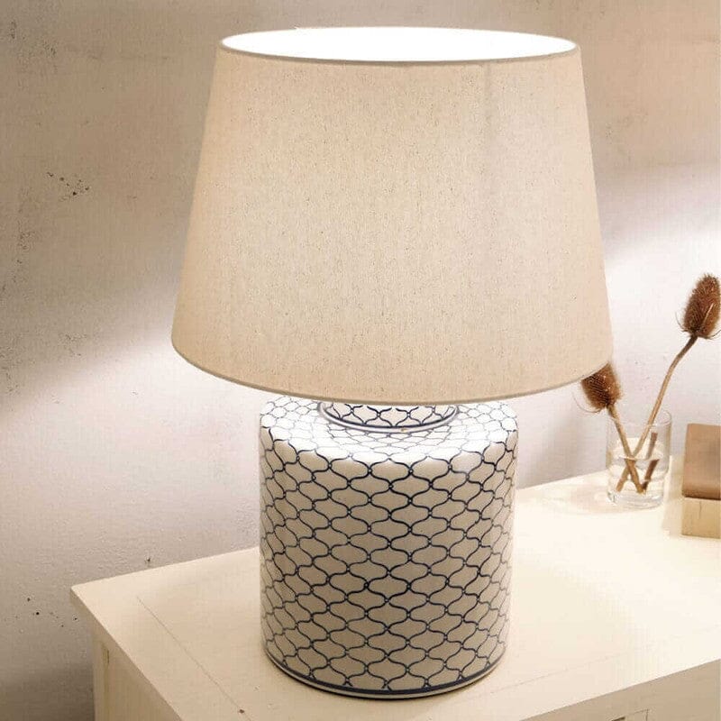 Grey and Blue Detail Ceramic Table Lamp Table Lamp Black & Copper