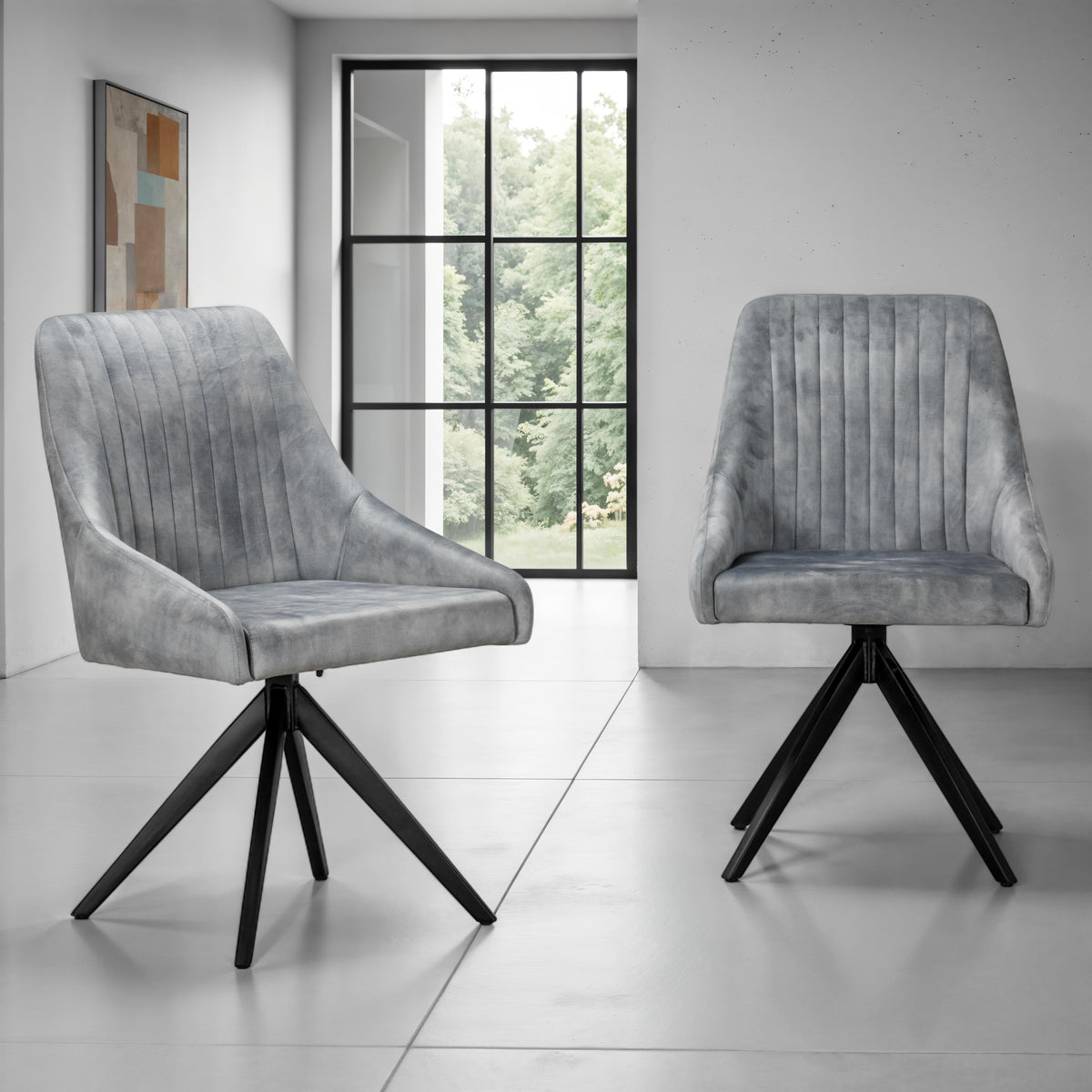 Aiden Grey Velvet Swivel Dining Chair Set Of 2