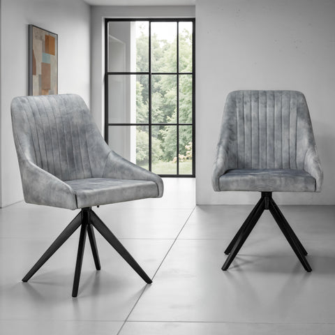Aiden Grey Velvet Swivel Dining Chair Set Of 2