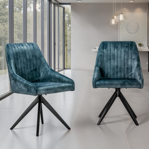 Aiden Teal Velvet Swivel Dining Chair Set Of 2