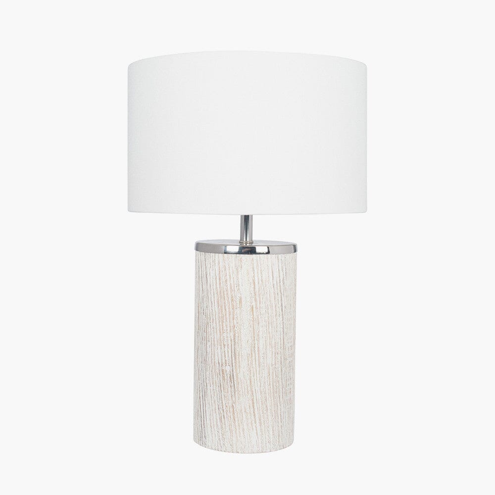 White Wash Wood Column Table Lamp Table Lamp Black & Copper