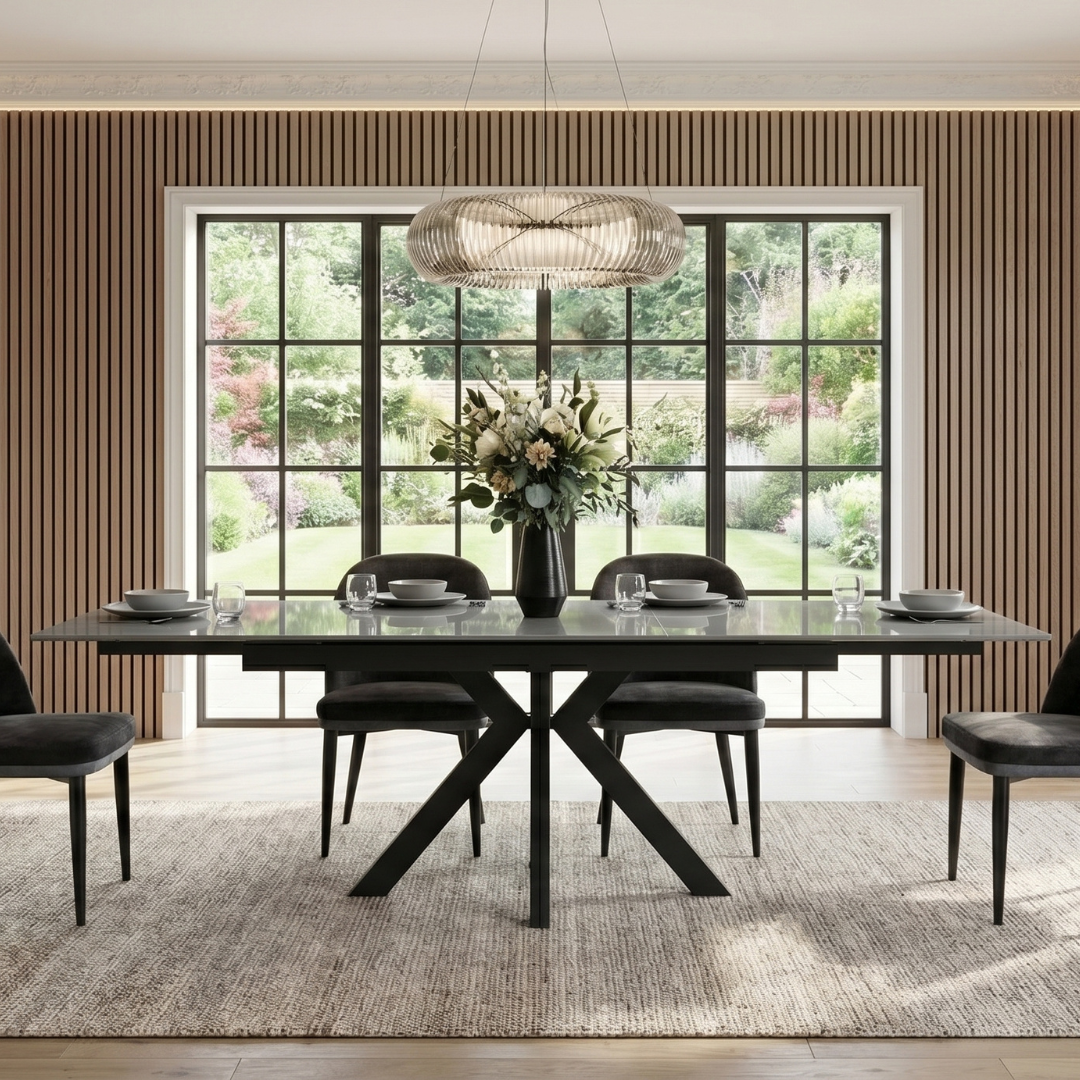 Olympia Small Light Grey Gloss Ceramic Extendable Dining Table (130cm-180cm)