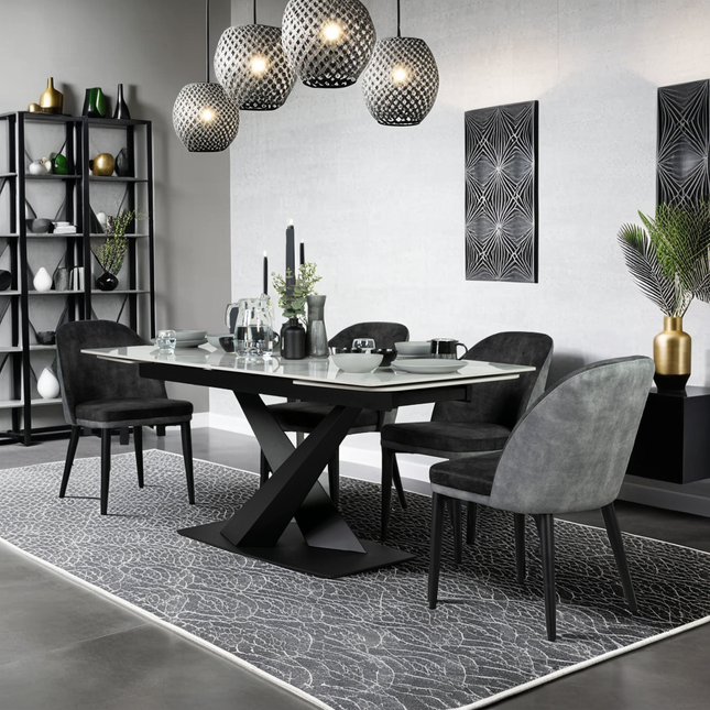 Denver Ceramic Extendable Dining Table (180cm-260cm) & Lindsay Dining Chair