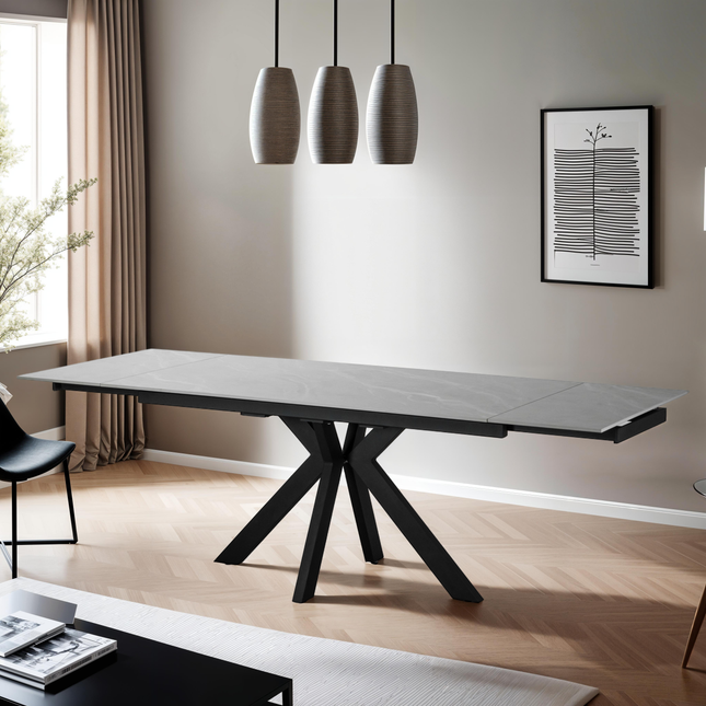 Olympia Light Grey Matt Ceramic Extendable Dining Table