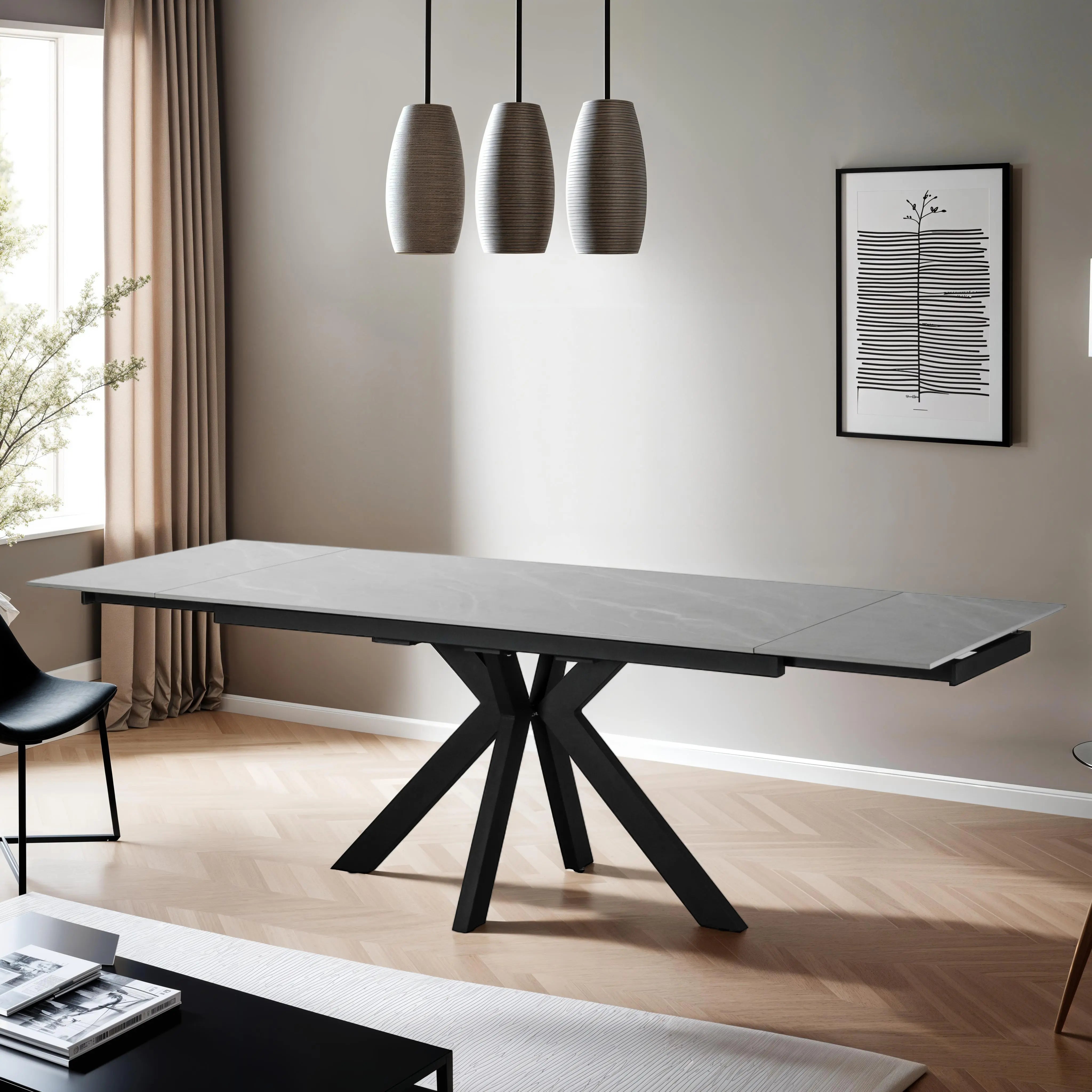 Olympia Light Grey Matt Ceramic Extendable Dining Table (160cm-240cm)