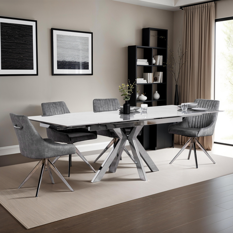 Vegas Light Grey Extendable Ceramic Dining Table with Chrome Leg (160cm-240cm)