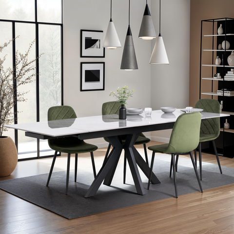 Olympia Light Grey Ceramic Extendable Dining Table (160cm-240cm) & Alston Dining Chairs