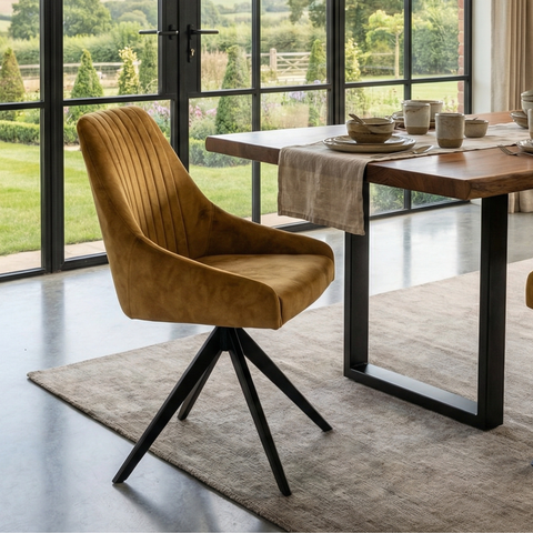 Aiden Mustard Velvet Swivel Dining Chair Set Of 2