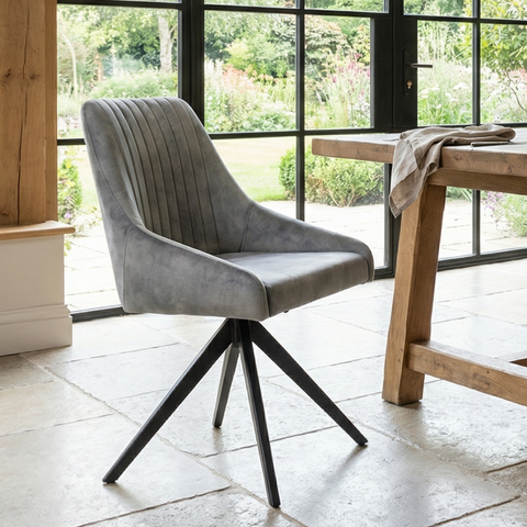 Aiden Grey Velvet Swivel Dining Chair Set Of 2