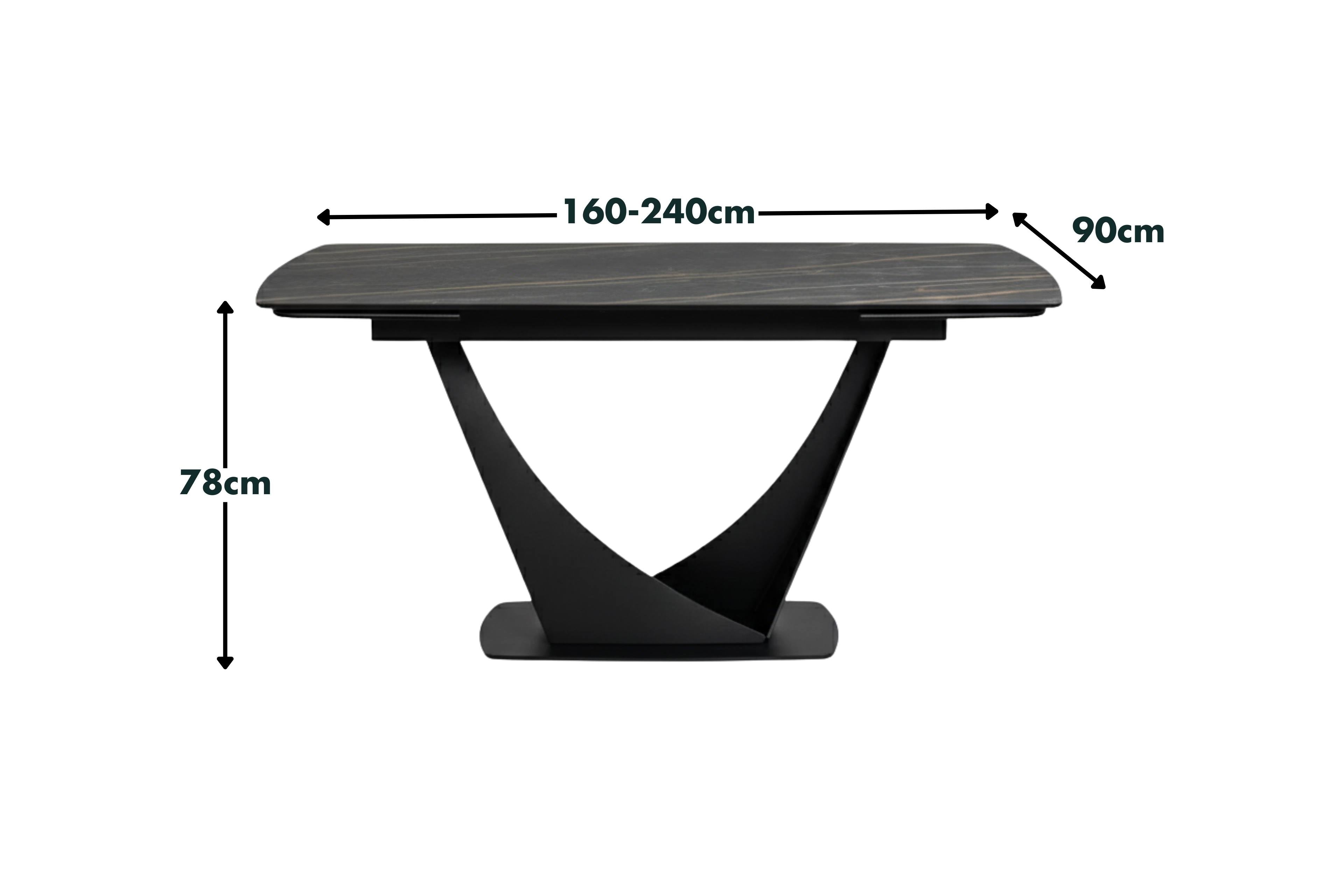 Cosmo Black Ceramic Extending Dining Table (160cm - 240cm)