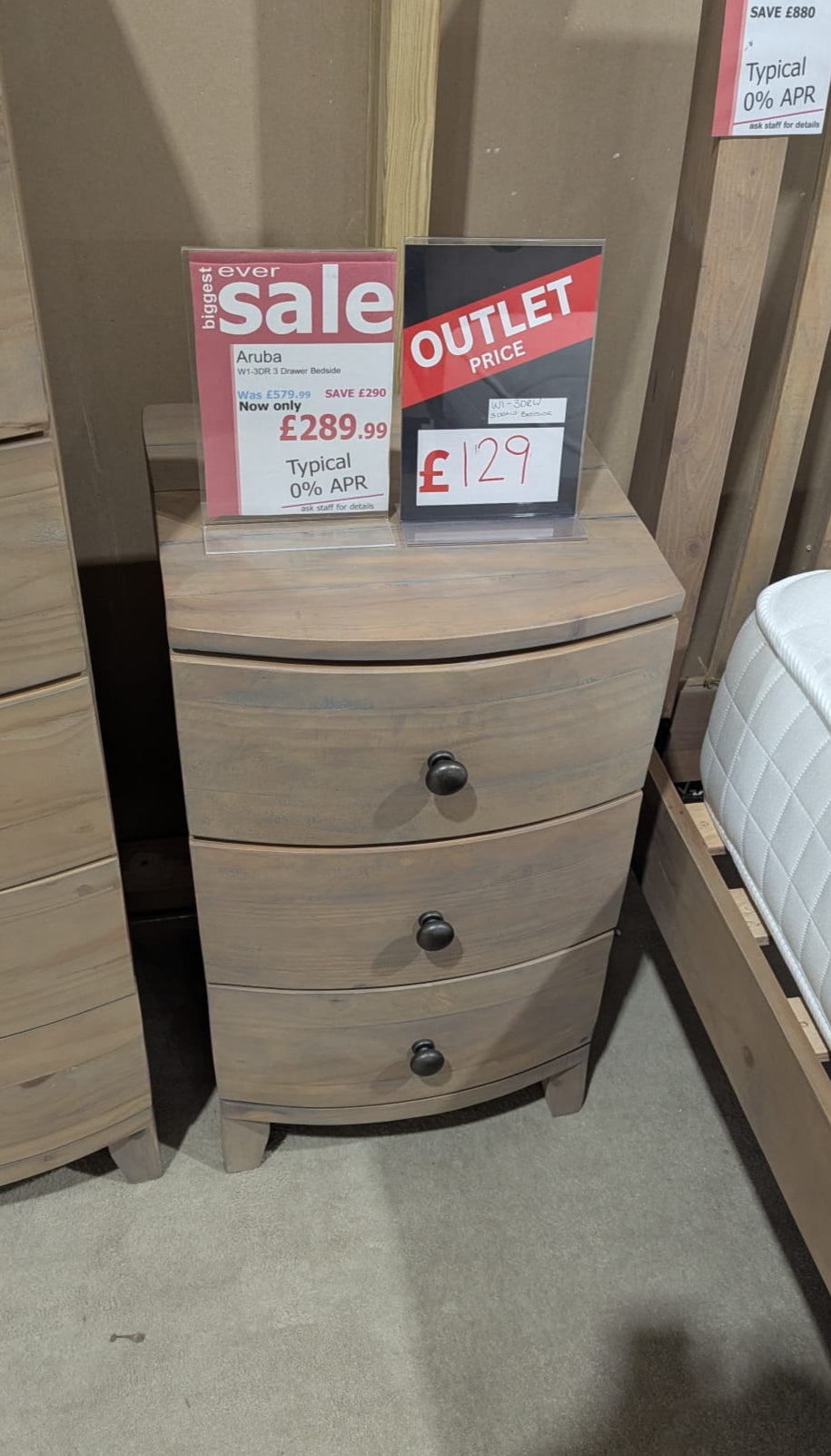 Aruba 3 Drawer Bedside (Clearance)