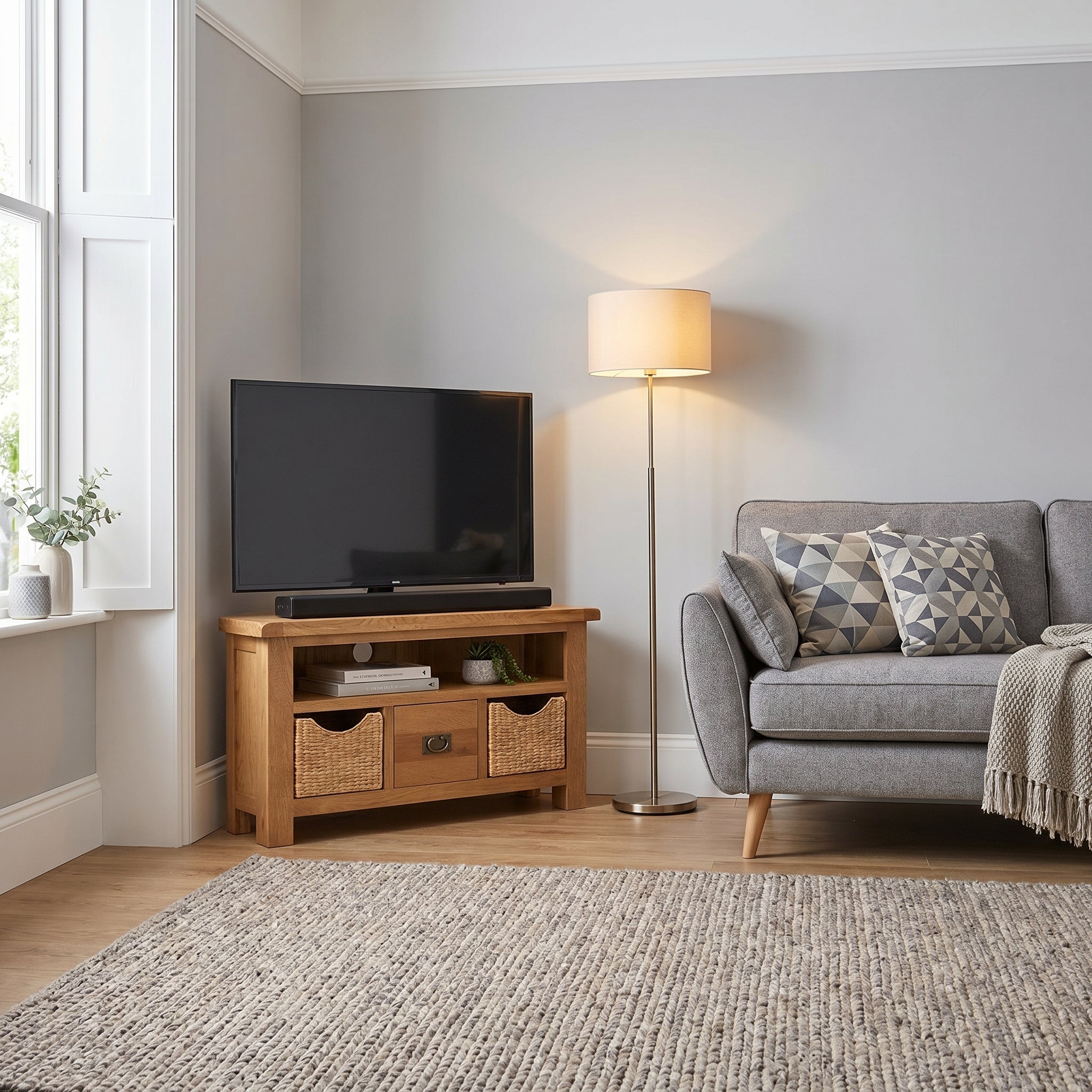 Cheltenham Oak Corner TV Unit With Baskets