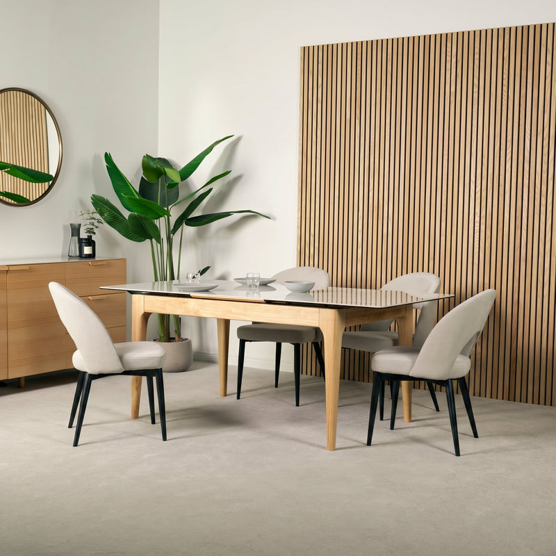 Malmo Extendable Dining Table & Morken Black Metal Legs Dining Chairs