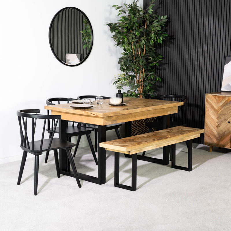 Nautilus Mango Wood Extending Dining Table & Bogart Black Dining Chairs