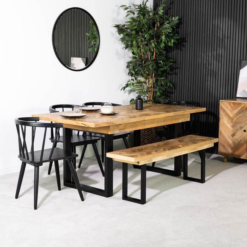 Nautilus Mango Wood Extending Dining Table & Bogart Black Dining Chairs
