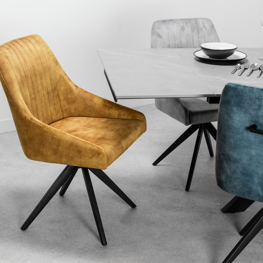Olympia Light Grey Matt Ceramic Extendable Dining Table (130cm-180cm) & 6 Aiden Dining Chairs