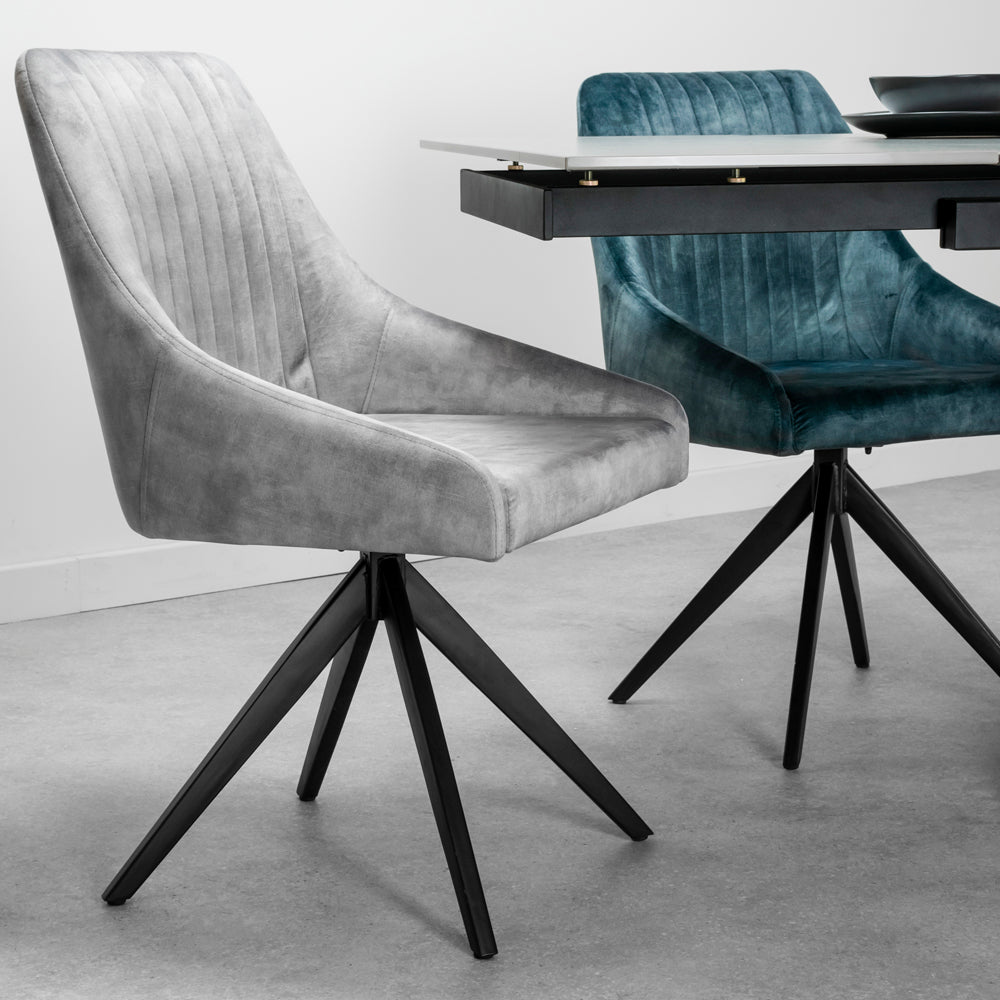 Olympia Light Grey Matt Ceramic Extendable Dining Table & 4 Aiden Dining Chairs