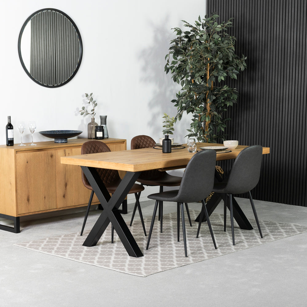 Montana Oak Cross Leg Extending Dining Table & Dallas Brown Dining Chairs