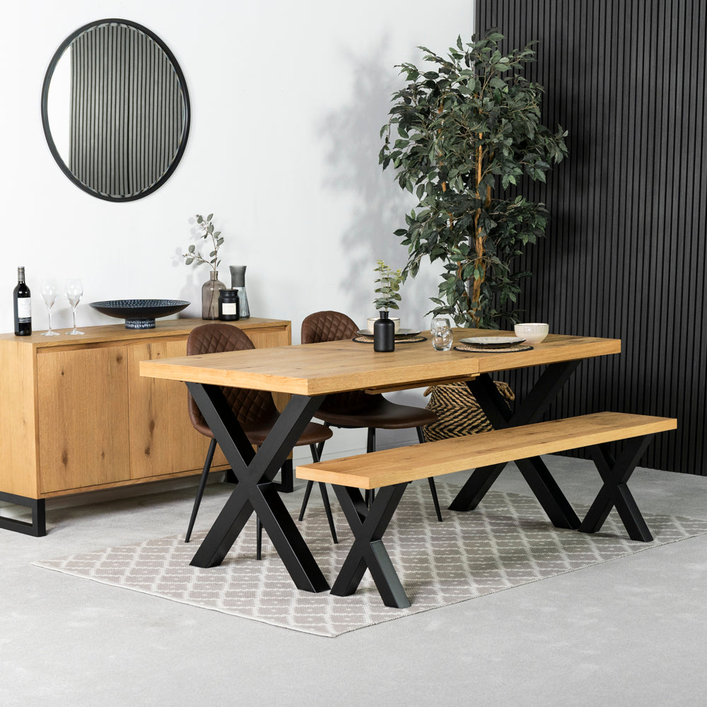 Montana Oak Cross Leg Extending Dining Table & Dallas Brown Dining Chairs