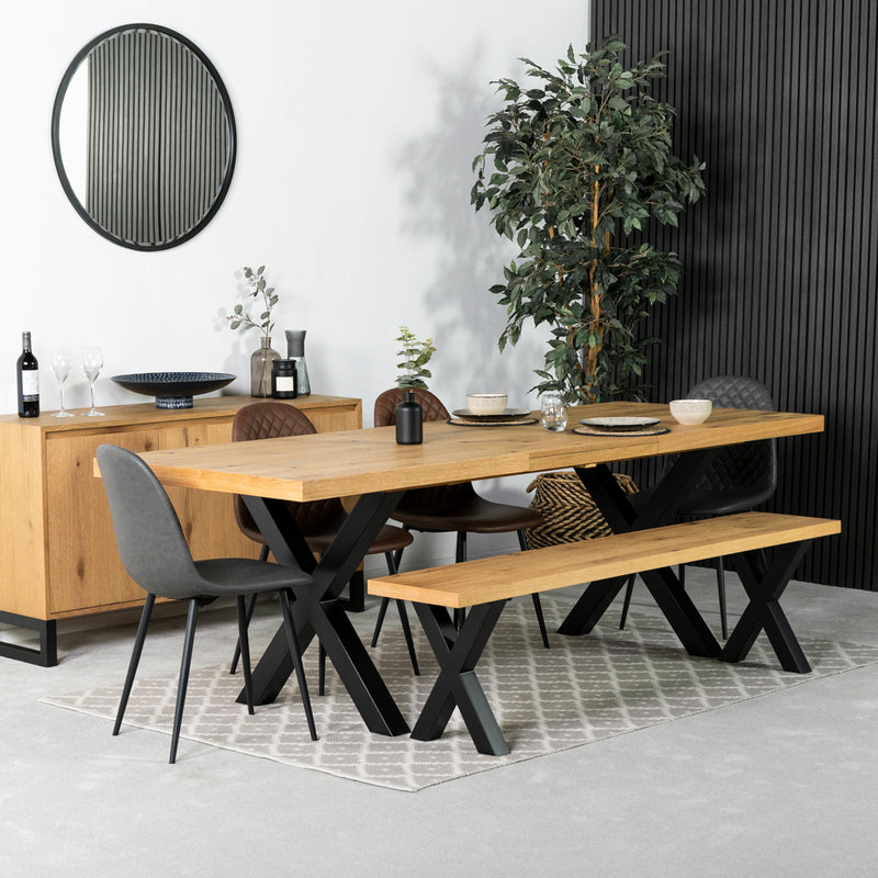 Montana Oak Cross Leg Extending Dining Table & Dallas Brown Dining Chairs