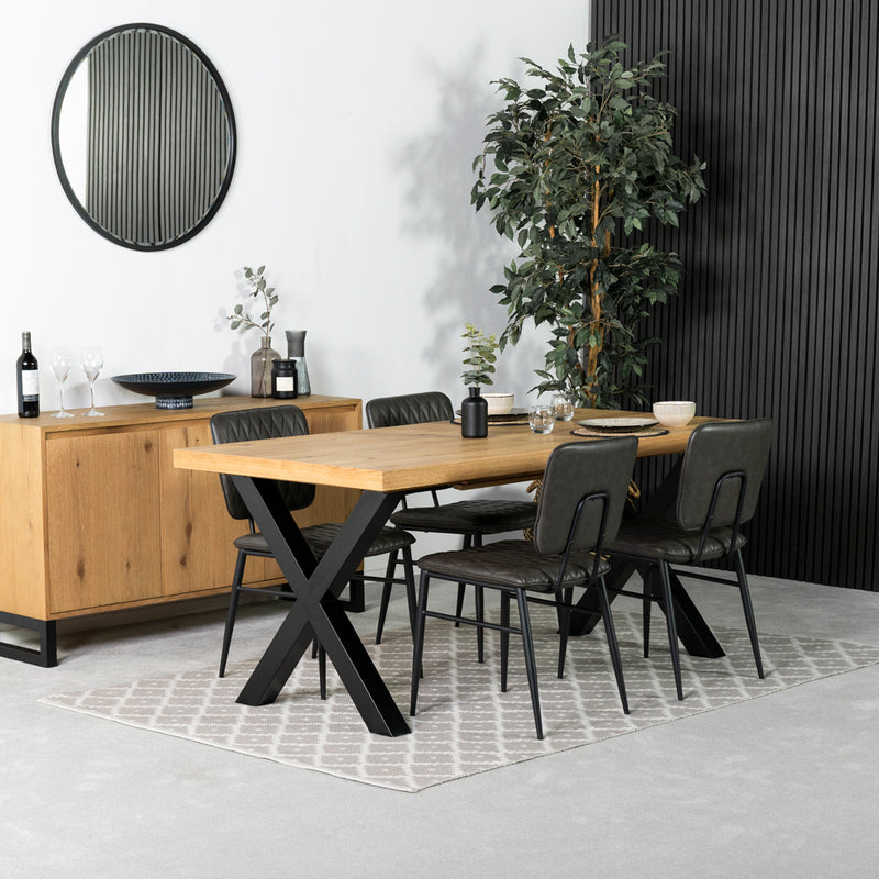 Montana Oak Cross Leg Extending Dining Table & Houston Grey Dining Chairs
