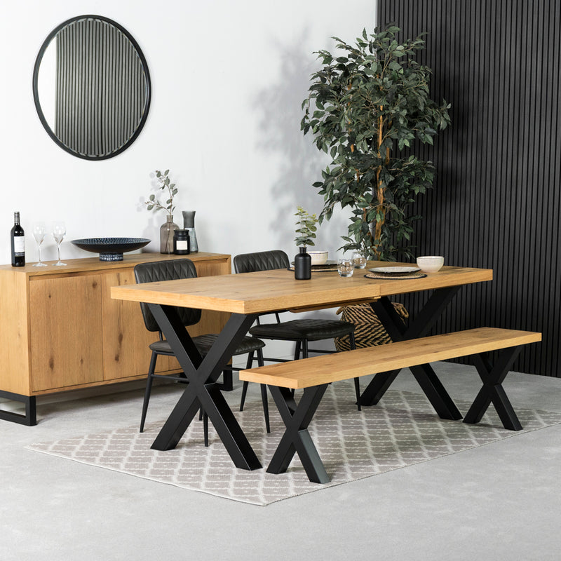Montana Oak Cross Leg Extending Dining Table & Houston Grey Dining Chairs