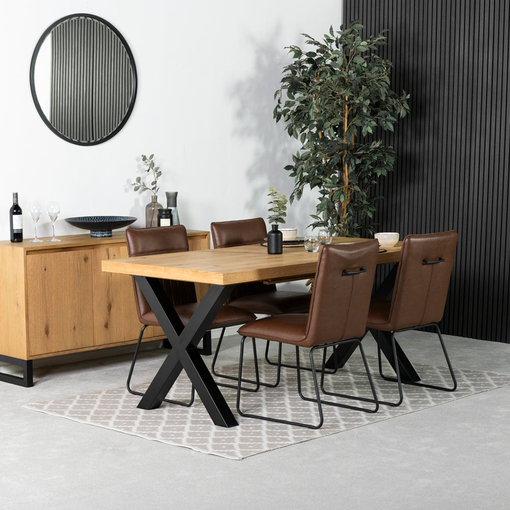 Montana Oak Cross Leg Extending Dining Table & Grainger Brown Dining Chairs