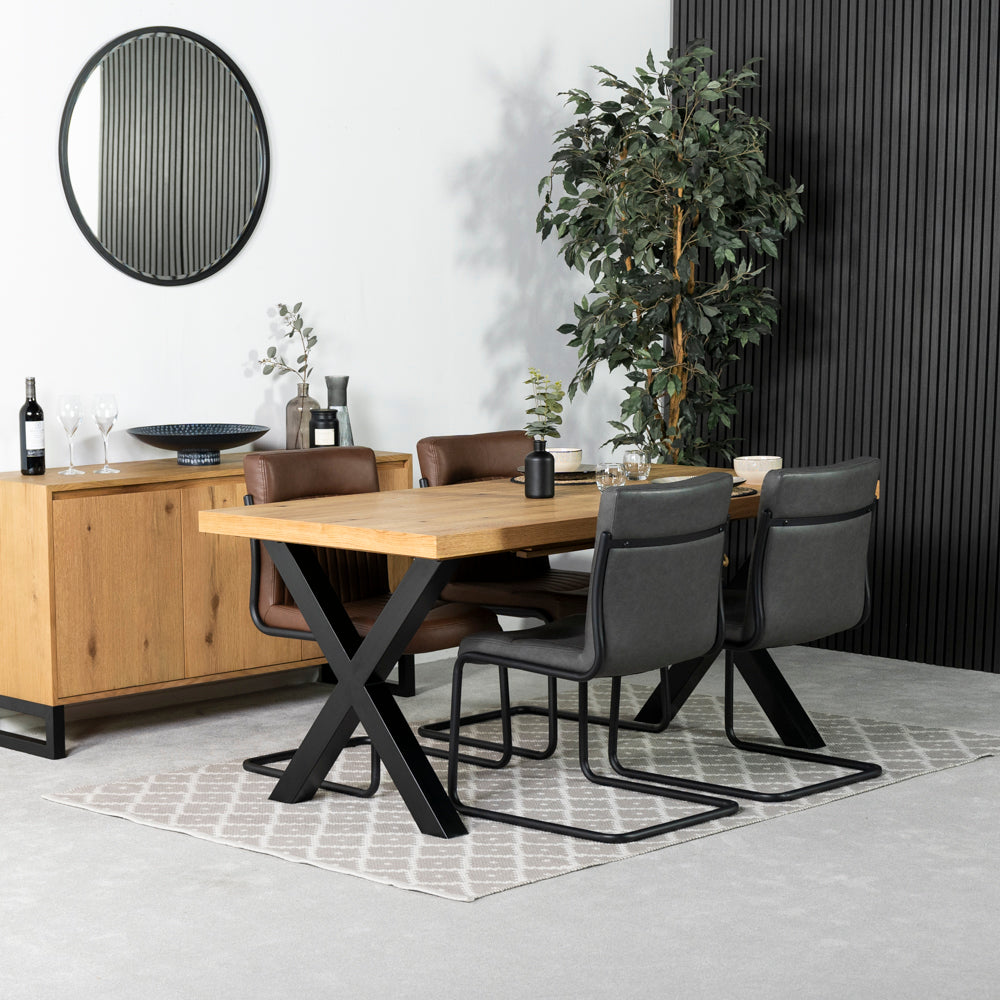 Montana Oak Cross Leg Extending Dining Table & Auburn Grey Dining Chairs
