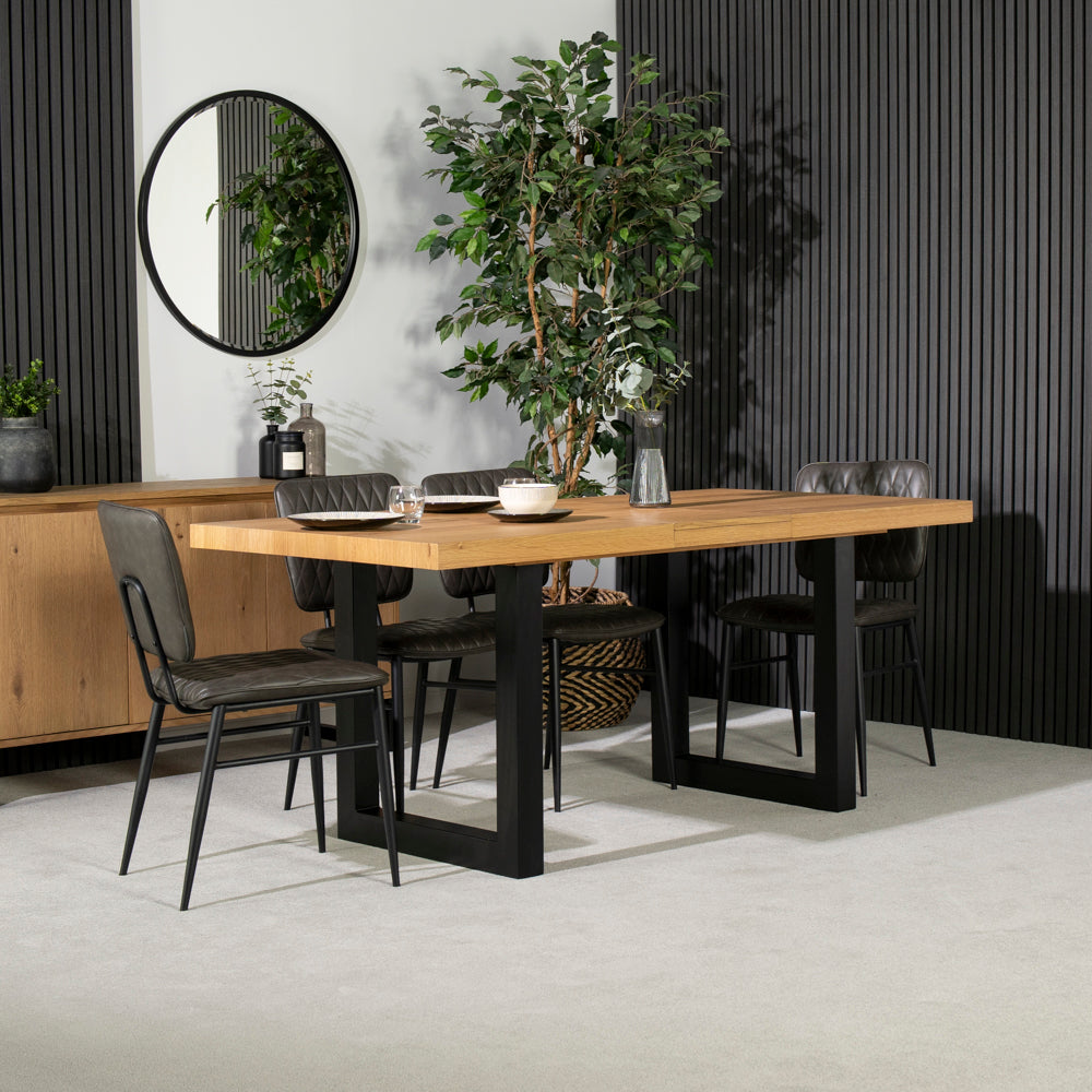 Montana Oak Extending Dining Table & Houston Grey Dining Chairs