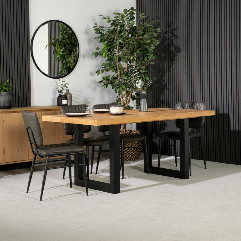 Montana Oak Extending Dining Table & Houston Grey Dining Chairs