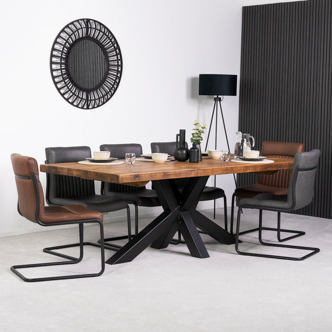 Prague 2M Fixed Top Dining Table & 6 Auburn Chairs Package Deal